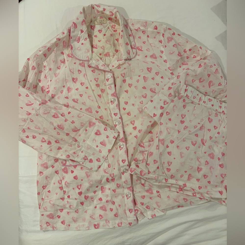 Pink Heart Pattern Pajama Set Lake